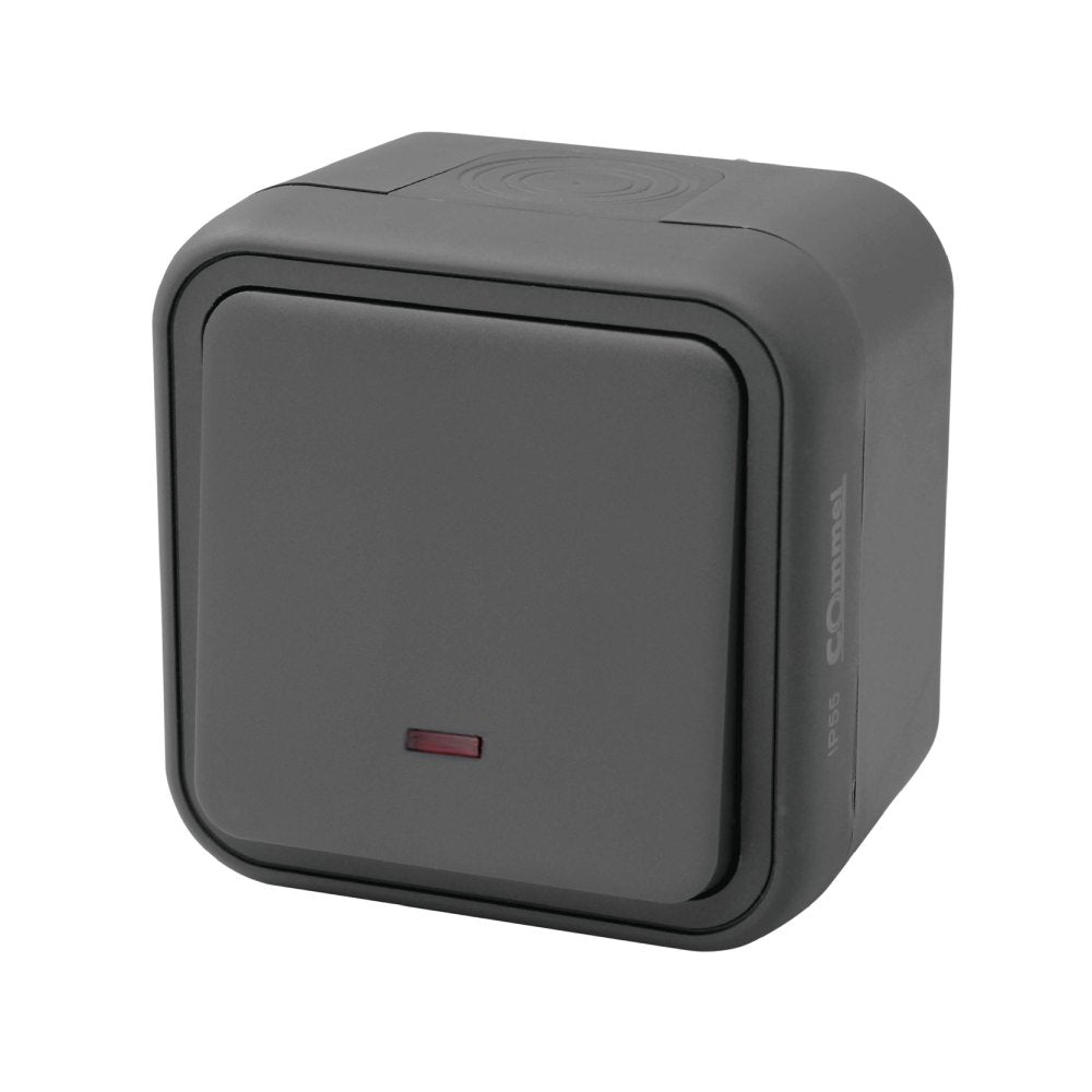 ОГ тастер со индикација 10А 250V IP55, антрацит - Commel