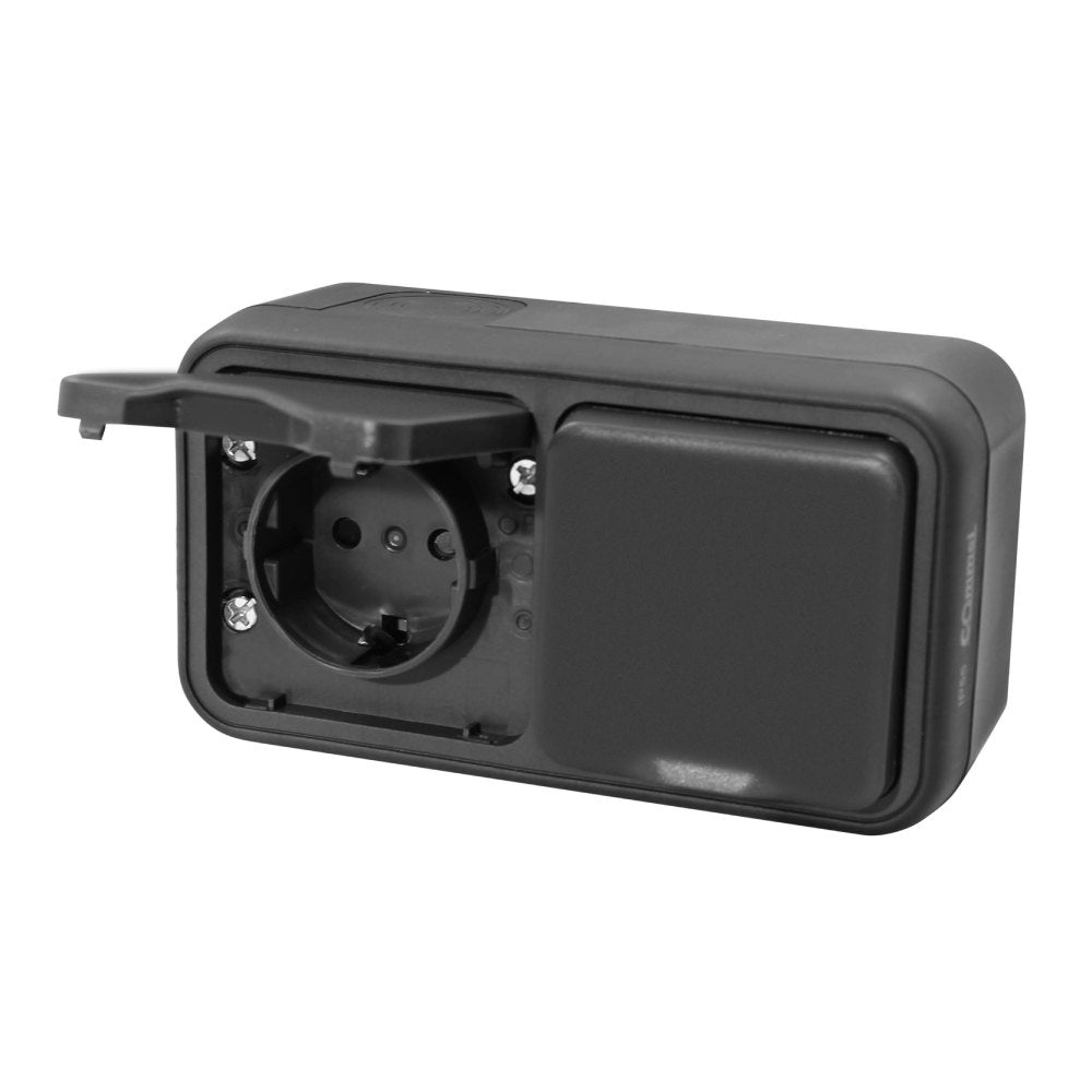 ОГ шуко дупло 16A АНТРАЦИТ IP55 - Commel