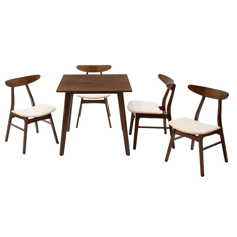 Трпезариски комплет Benson - Orlean  5 парчиња 80x80x75cm во орев - беж ткаенина