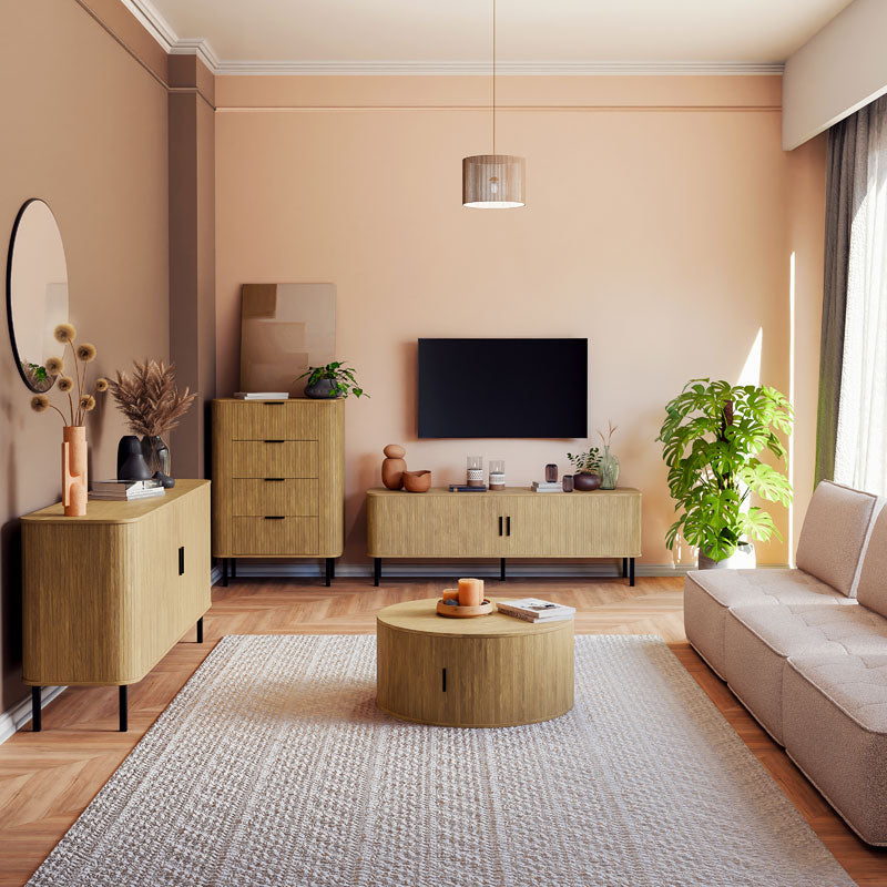 Бифе Scandi  MDF природна боја со црни метални ногарки 170x45x80cm