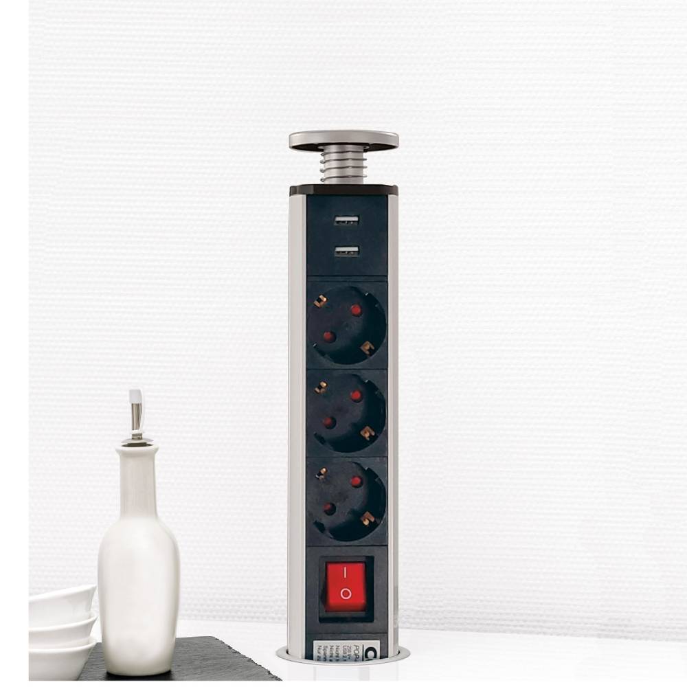 Продолжен кабел POP-up 3 шуко + 2 USB, 2m