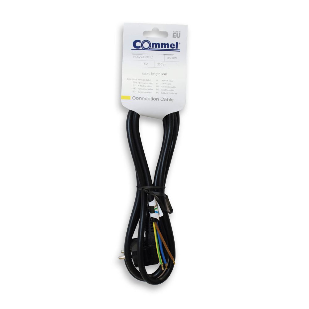 Поврзувачки кабел со PVC обвивка - 2m црн 3G1.5 | Commel