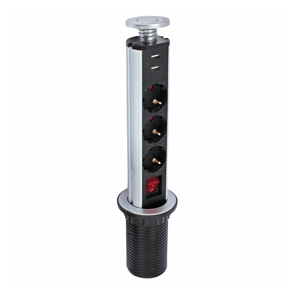 Продолжен кабел POP-up 3 шуко + 2 USB, 2m