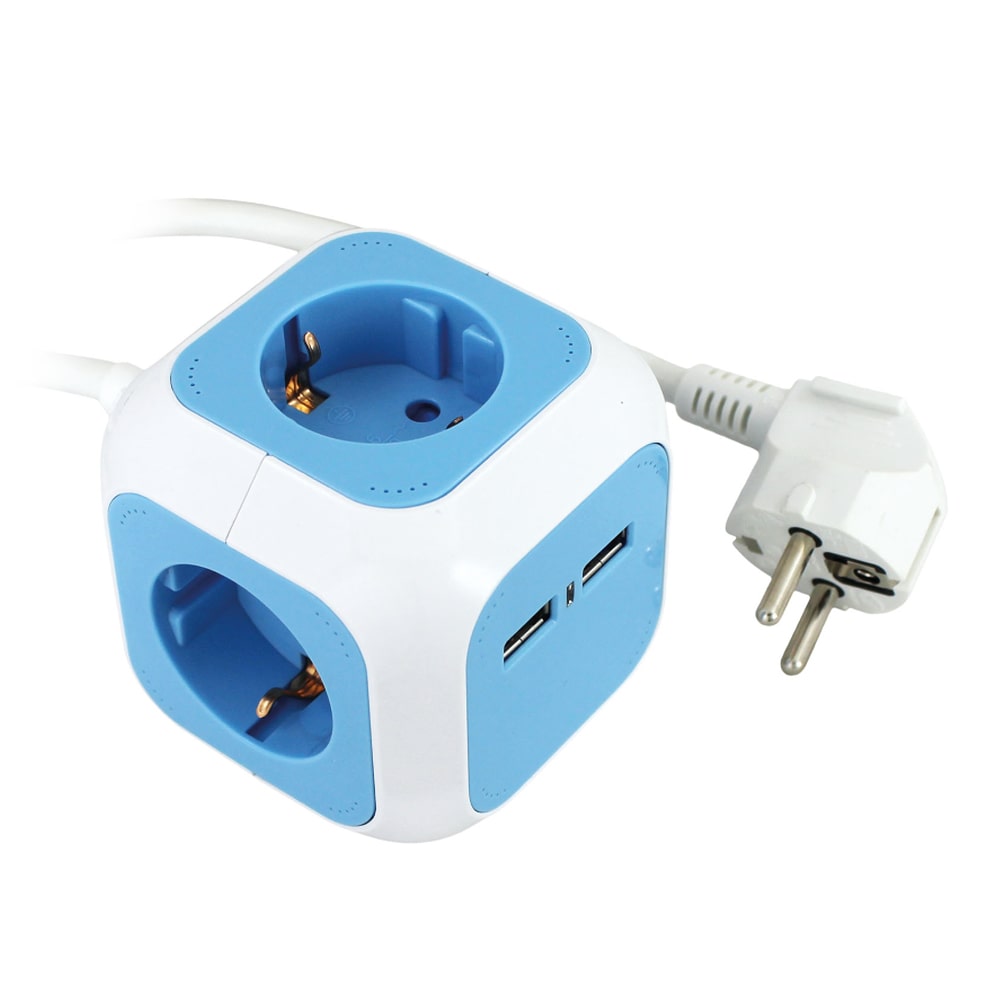 Продолжен кабел  "Коцка" 4x шуко+2xUSB - 1.4m | Commel